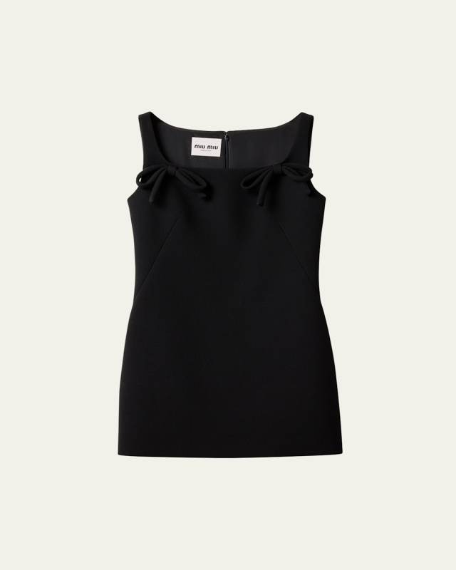 Square Neck Tank Wool Mini Dress with Bows